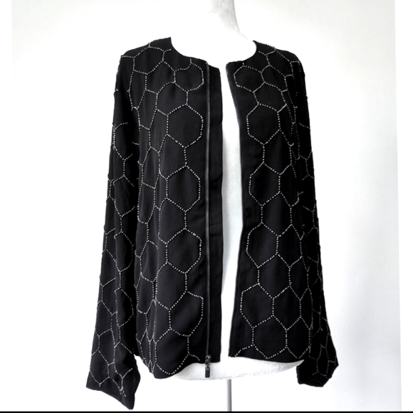 Chico's Jackets & Blazers - Chico's Honeycomb Beaded Jacket Chiffon Zip Front Size Medium